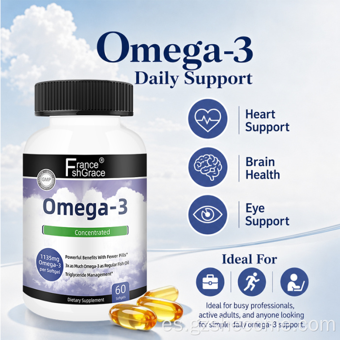 Shecome Omega 3 Aceite de pescado Cápsulas blandas Salud del corazón y el cerebro